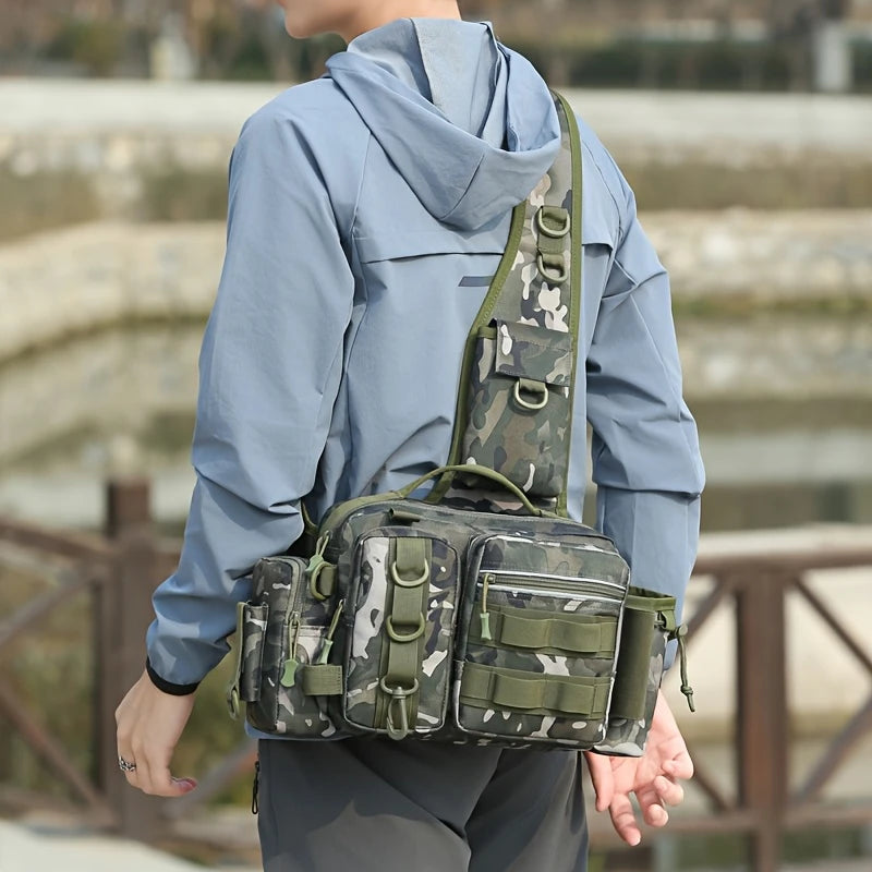 Fiskra Pro SlingPack – Multifunktionell fiskeryggsäck med betesask, förvaringsfickor och spöhållare