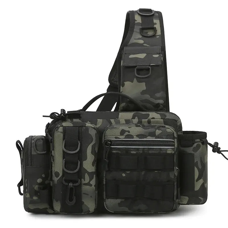 Fiskra Pro SlingPack – Multifunktionell fiskeryggsäck med betesask, förvaringsfickor och spöhållare
