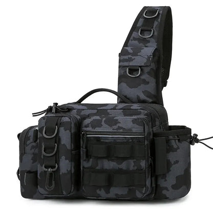 Fiskra Pro SlingPack – Multifunktionell fiskeryggsäck med betesask, förvaringsfickor och spöhållare