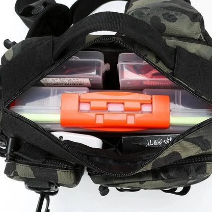 Fiskra Pro SlingPack – Multifunktionell fiskeryggsäck med betesask, förvaringsfickor och spöhållare